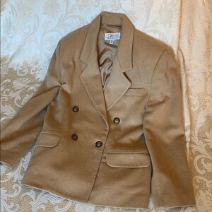 Talbots Tan Blazer Classic Double-Breasted Suit Jacket